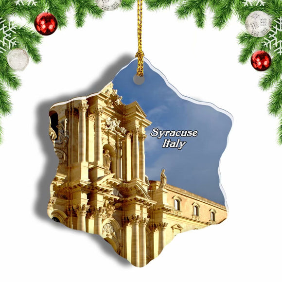 Italy Syracuse Cathedral Sicily Christmas Ornament 3 Inches Snow