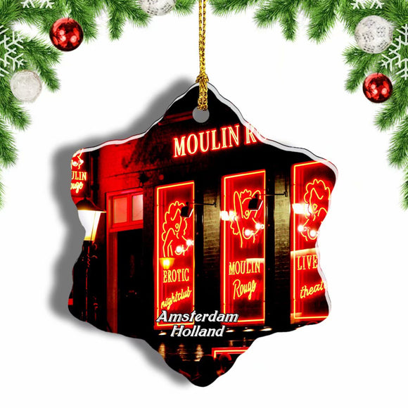 Holland Red Light District Amsterdam Christmas Ornament 3 Inches Snow