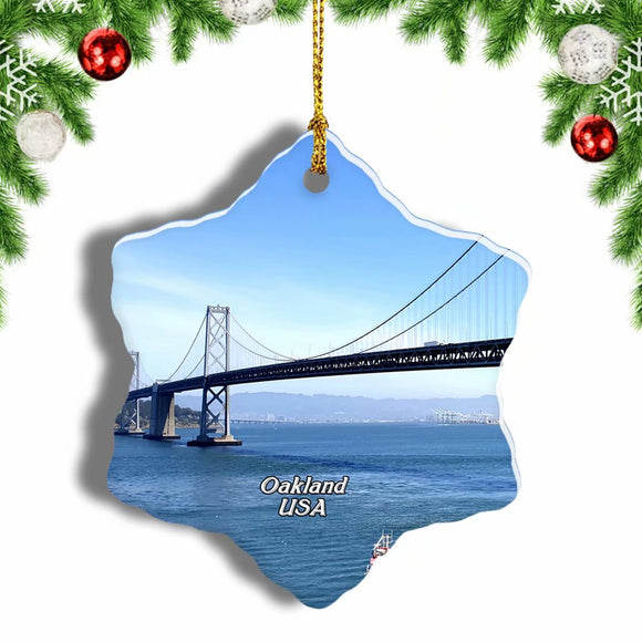 USA America Bay Bridge Oakland Christmas Ornament 3 Inches Snow