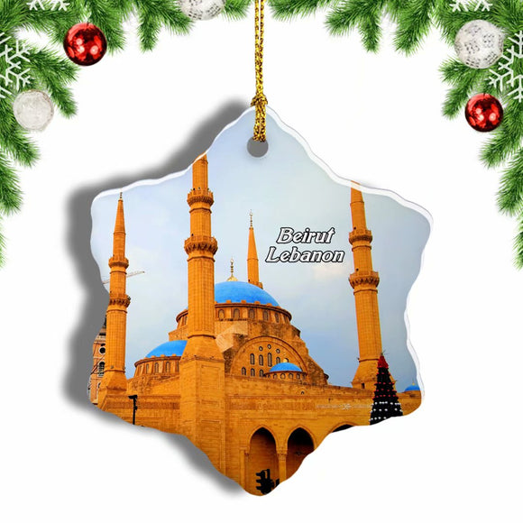 Mohammad Al-Amin Mosque Beirut Lebanon Christmas Ornament 3 Inches Snow