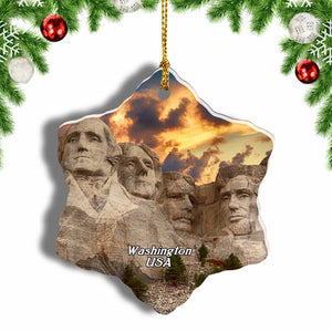 America USA Mount Rushmore Washington Christmas Ornament 3 Inches Snow