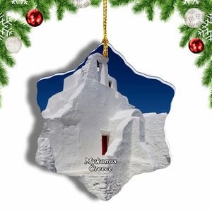 Greece Chapel Mykonos Christmas Ornament 3 Inches Snow