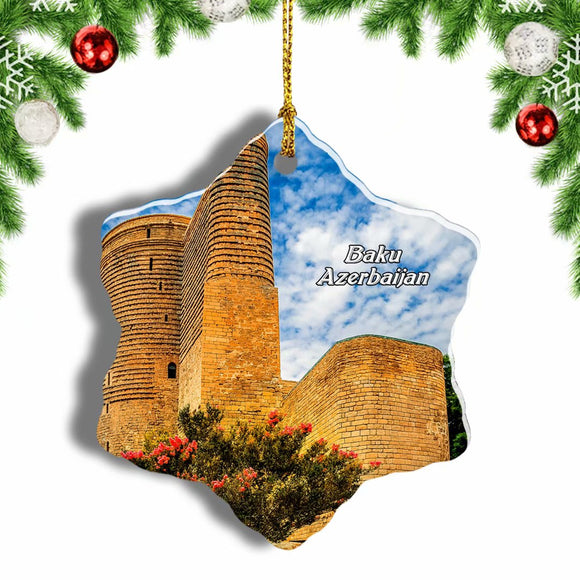 Maiden Tower Baku Azerbaijan Christmas Ornament 3 Inches Snow