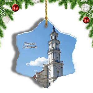 Lithuania Kaunas Town Hall Christmas Ornament 3 Inches Snow