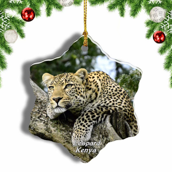 Kenya Leopard Tree Christmas Ornament 3 Inches Snow