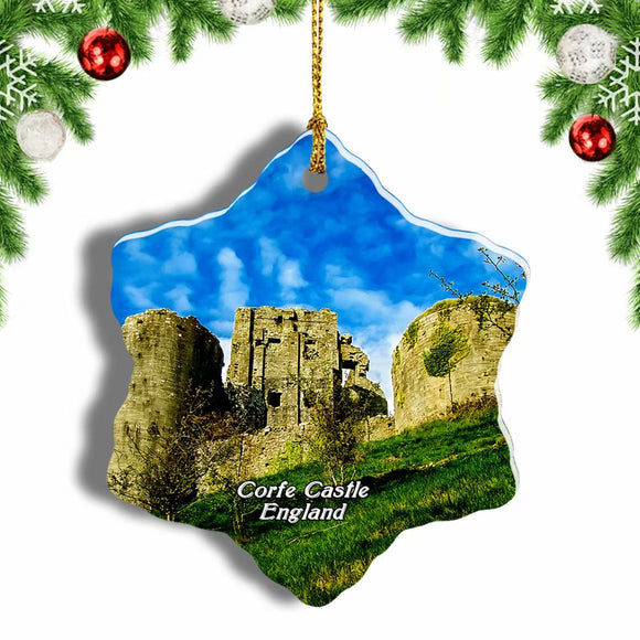 UK England Corfe Castle Christmas Ornament 3 Inches Snow