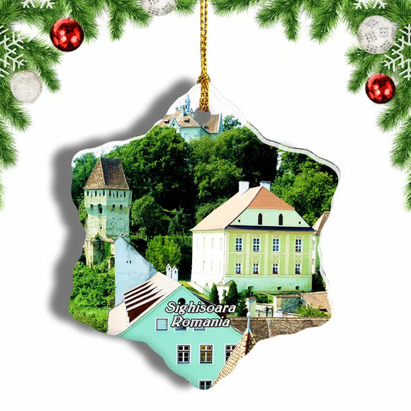 Castelul Bran Sighisoara Romania Christmas Ornament 3 Inches Snow