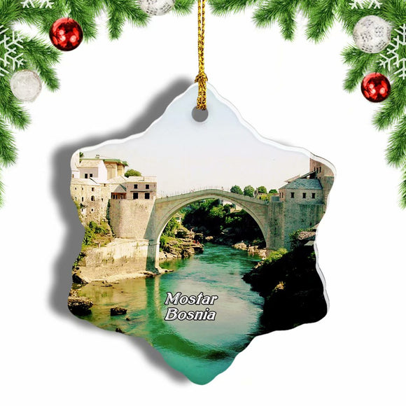 Old Bridge Mostar Bosnia Christmas Ornament 3 Inches Snow