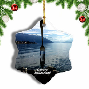 Switzerland Fork Lake Geneva Christmas Ornament 3 Inches Snow