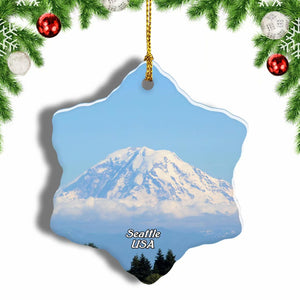 America USA Mount Rainier Seattle Christmas Ornament 3 Inches Snow