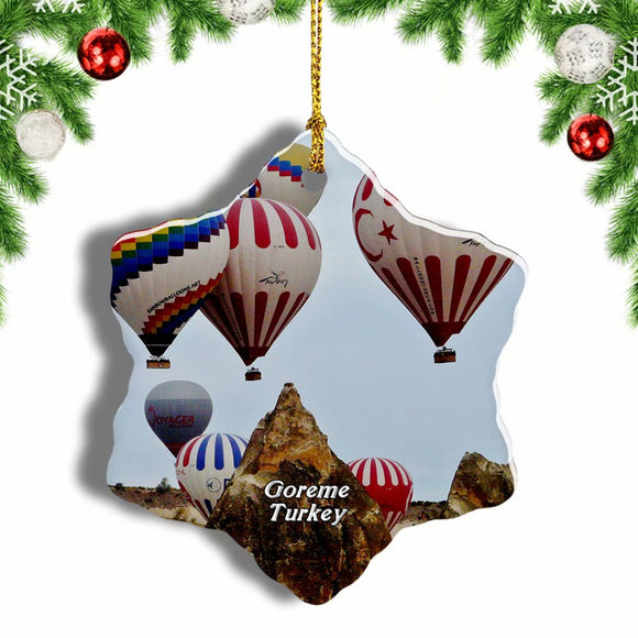 Turkey Fairy Chimneys Hot Air Balloon Goreme Christmas Ornament 3 Inches Snow