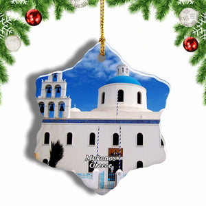 Greece Church Mykonos Christmas Ornament 3 Inches Snow