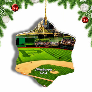 USA America PNC park Pittsburgh Christmas Ornament 3 Inches Snow