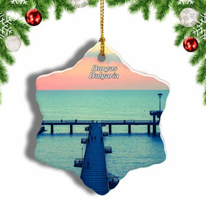 Bulgaria Burgas Sea Bridge Christmas Ornament 3 Inches Snow