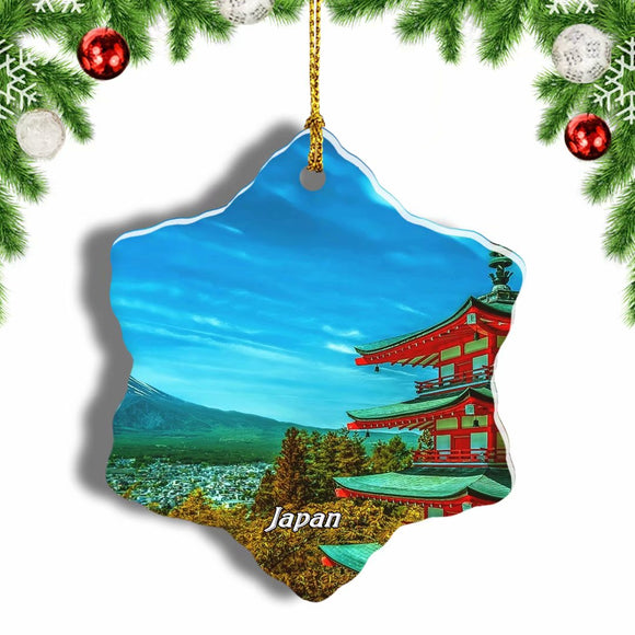 Mount Fuji Chureito Pagoda Japan Christmas Ornament 3 Inches Snow