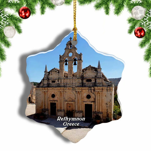 Greece Monastery Arkadi Rethymnon Christmas Ornament 3 Inches Snow