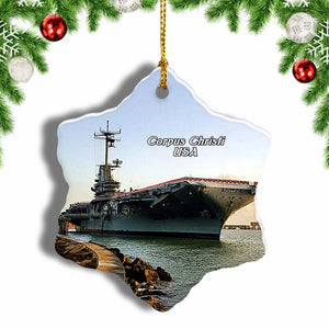 USA America USS LEXINGTON Corpus Christi Christmas Ornament 3 Inches Snow