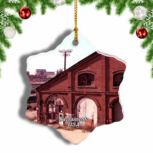 USA America California State Railroad Museum Sacramento Christmas Ornament 3 Inches Snow