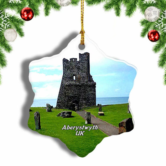 UK England Aberystwyth Castle Aberystwyth Christmas Ornament 3 Inches Snow