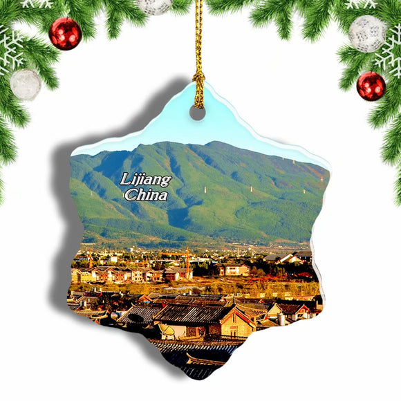 China Old Town of Lijiang Christmas Ornament 3 Inches Snow