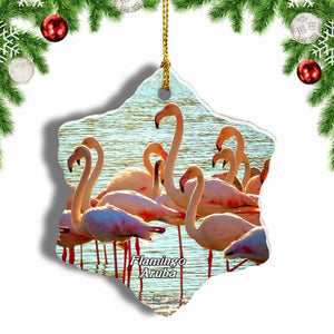 Flamingo Aruba Christmas Ornament 3 Inches Snow