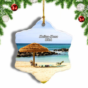 USA America Manini'owali Beach Kailua-Kona Christmas Ornament 3 Inches Snow