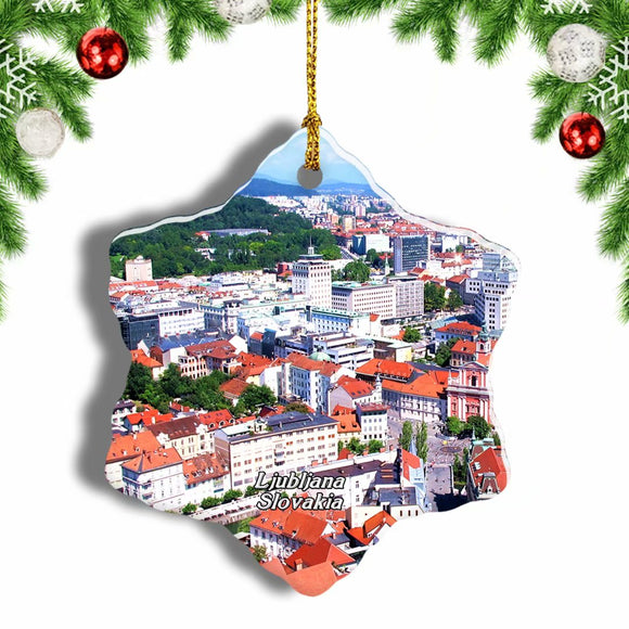 Old Town Ljubljana Slovenia Christmas Ornament 3 Inches Snow