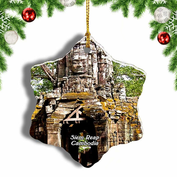 Cambodia Angkor Wat Siem Reap Christmas Ornament 3 Inches Snow