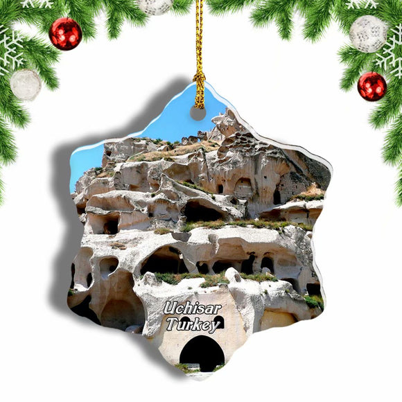 Turkey Cappadocia Inhabited Troglodyte Uchisar Christmas Ornament 3 Inches Snow