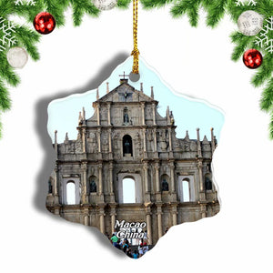 China Ruins of St. Paul's Macao Christmas Ornament 3 Inches Snow