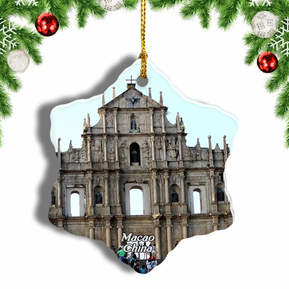 China Ruins of St. Paul's Macao Christmas Ornament 3 Inches Snow