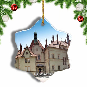 Ukraine Chynadiyovo Castle Christmas Ornament 3 Inches Snow