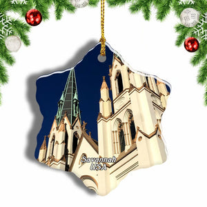 USA America Cathedral of St. John the Baptist Savannah Christmas Ornament 3 Inches Snow