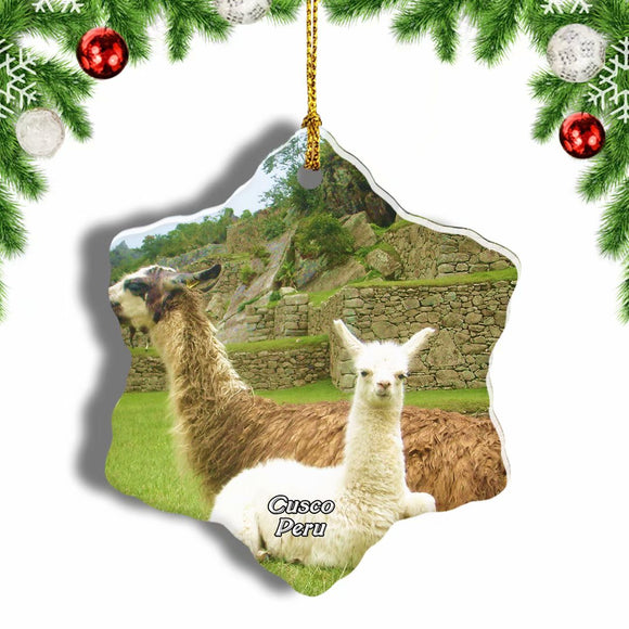 Alpaca Machu Picchu Cusco Peru Christmas Ornament 3 Inches Snow