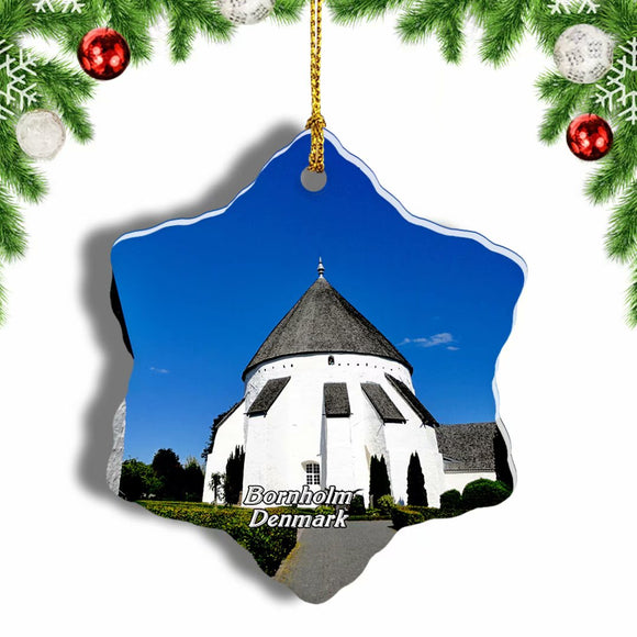 Denmark The Round Church Bornholm Christmas Ornament 3 Inches Snow