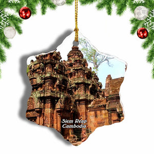 Cambodia Banteay Srei Angkor Wat Siem Reap Christmas Ornament 3 Inches Snow