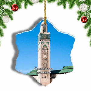 Morocco Square of Mohammed V Casablanca Christmas Ornament 3 Inches Snow