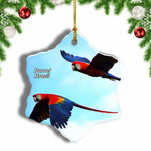 Brazil Parrots Flying Christmas Ornament 3 Inches Snow