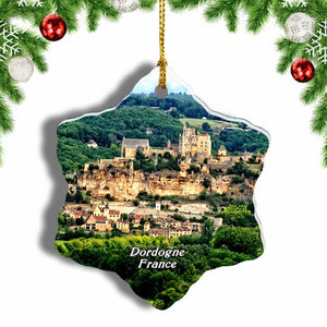 France Beynac Castle Perigord Dordogne Christmas Ornament 3 Inches Snow