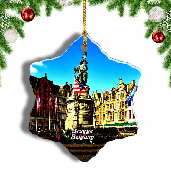 Belgium Brugge Markt Square Christmas Ornament 3 Inches Snow