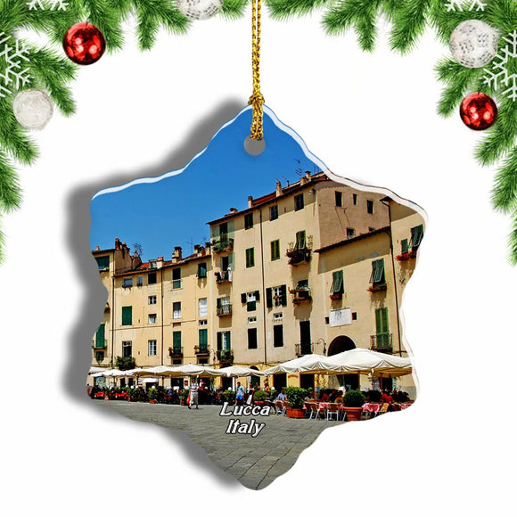 Lucca Square Italy Christmas Ornament 3 Inches Snow