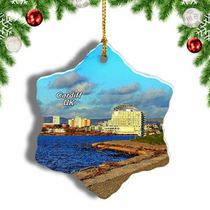 UK England Cardiff Bay Christmas Ornament 3 Inches Snow