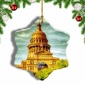 USA America Texas State Capitol Austin Christmas Ornament 3 Inches Snow