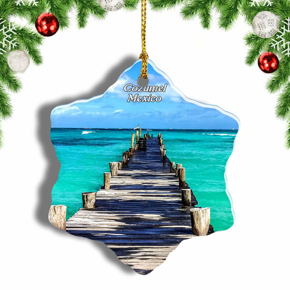 Mexico Paradise Beach Cozumel Christmas Ornament 3 Inches Snow