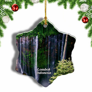 Indonesia Sendang Gile and Tiu Kelep Waterfall Lombok Christmas Ornament 3 Inches Snow