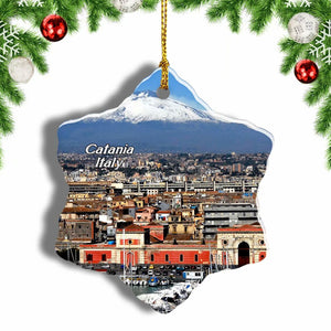 Italy Mount Etna Catania Sicily Christmas Ornament 3 Inches Snow