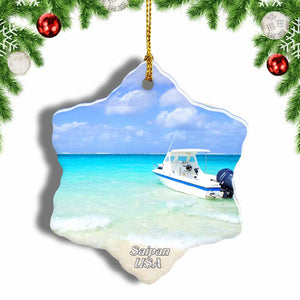 Northern Mariana USA Boat Saipan Christmas Ornament 3 Inches Snow