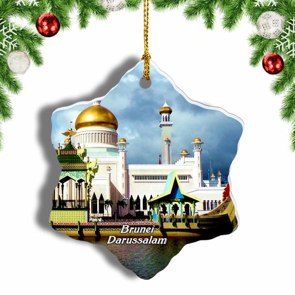 Sultan Omar Ali Saifuddien Mosque Bandar Seri Begawan Brunei Christmas Ornament 3 Inches Snow