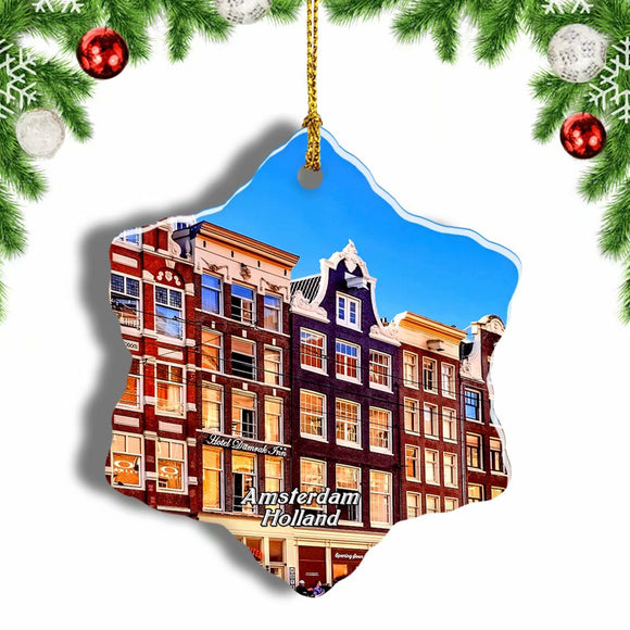 Netherlands Holland Amsterdam Street House Christmas Ornament 3 Inches Snow