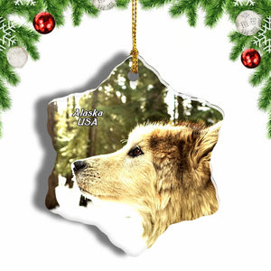 USA America Malamute Alaska Christmas Ornament 3 Inches Snow